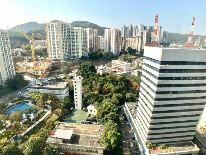 單位外望公園及市景，眺望山景。