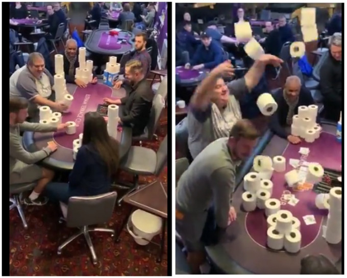 英国赌场员工拍摄以厕纸作为筹码影片，欲讽刺厕纸比金钱更有价值的奇怪现象。