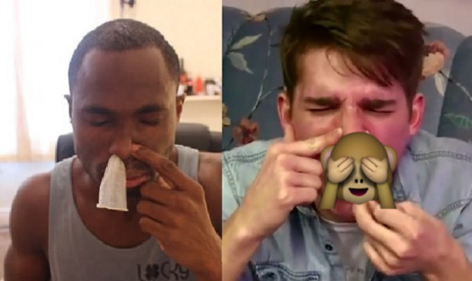 欧美社交网站再有人发起奇怪挑战，有人用鼻子吸入安全套，再从喉咙中拉出。