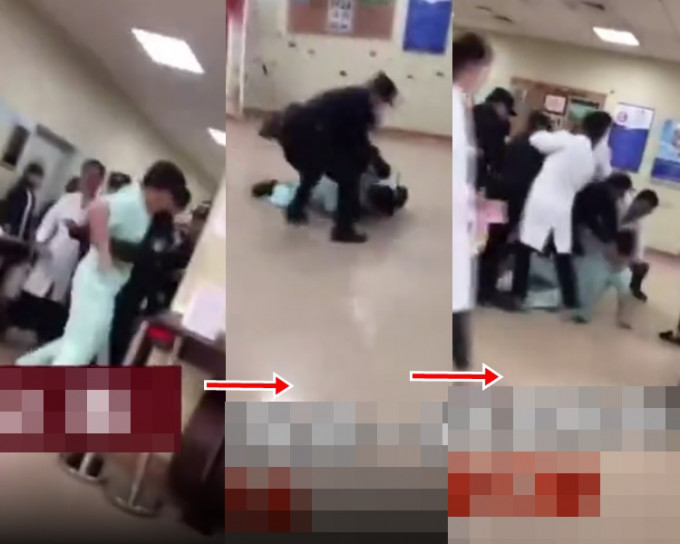 一名警察突然將醫生推倒在地上，並用手掐頸。網圖