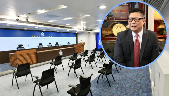 邓炳强今日更率先使用招待室，与一众立法会议员进行遥距视像会议。