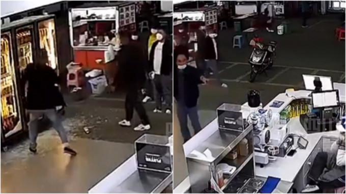 海南5漢持棍闖超市搗亂，影片引起網民關注。 網片截圖