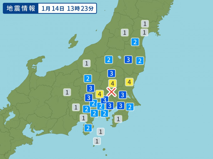 日本茨城县南部在当地时间1时23分，发生黎克特制4.9级地震。