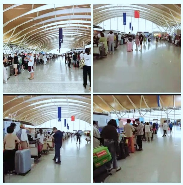 不少中国留学生在上海浦东机场排队候机赴美。网上图片