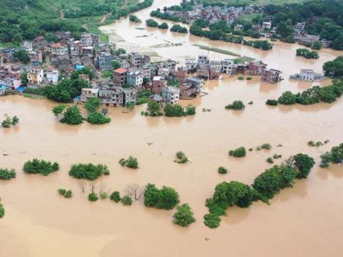 湖南江华县20个村水浸。网图