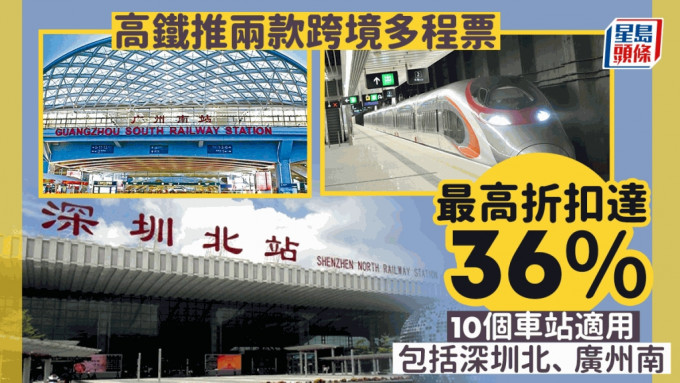 高鐵香港段推兩款多程車票，票價最高折扣達36% 。