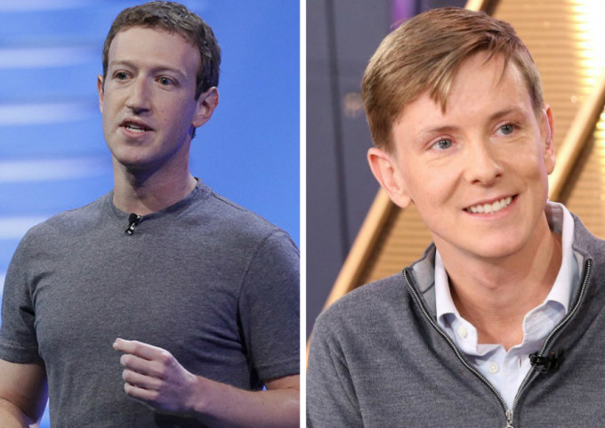 Facebook朱克伯格（左）被指不受制衡；休斯倡分拆業務。AP/網上圖片