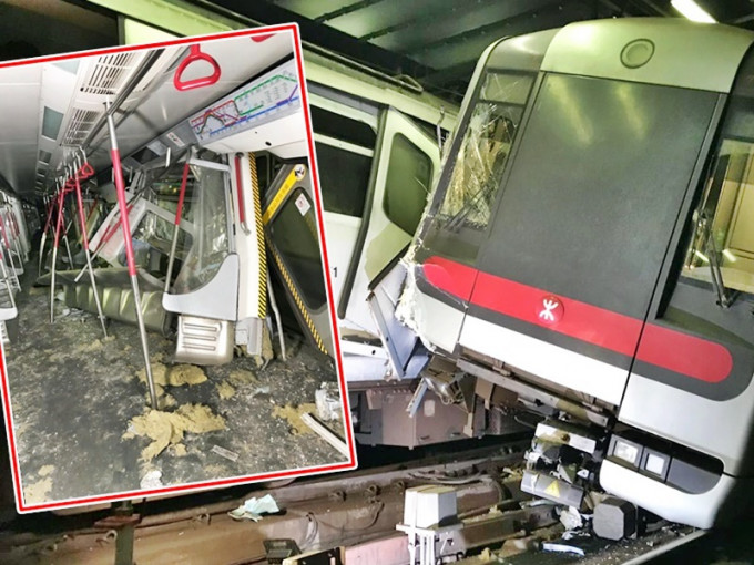 两列列车去年3月在中环站附近相撞，车厢损毁严重。资料图片