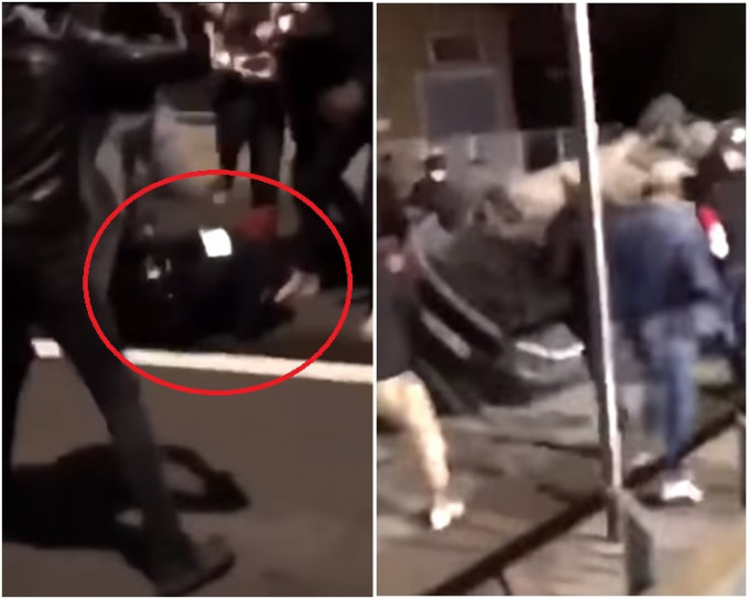 暴徒殴打警员及推翻警车。影片截图