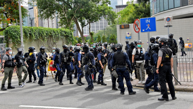 2020年7月1日銅鑼灣一帶有示威者聚集，警方到場處理。資料圖片