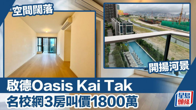 啟德Oasis Kai Tak 1座低層F室，實用面積752方呎，最新叫價1,800萬。