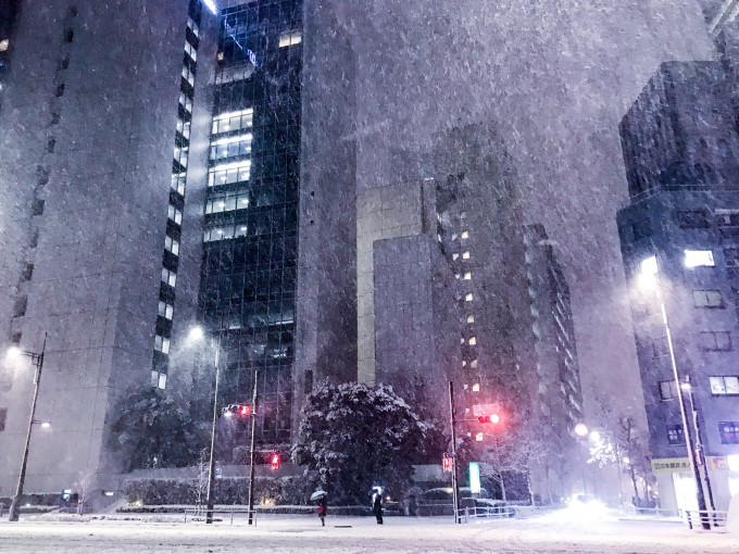 东京出现大风雪。网上图片