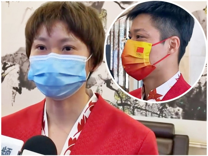锺天使和苏炳添（小图）出发来港前，在深圳接受内地传媒访问。网上片段截图