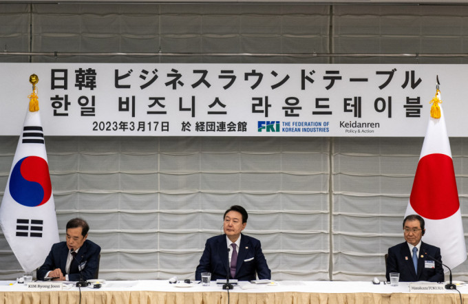 尹錫悅與韓日商界代表會面。REUTERS