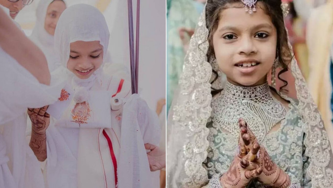 印度鑽石商8歲女繼承人德萬希棄上億財產削髮出家為尼。網圖