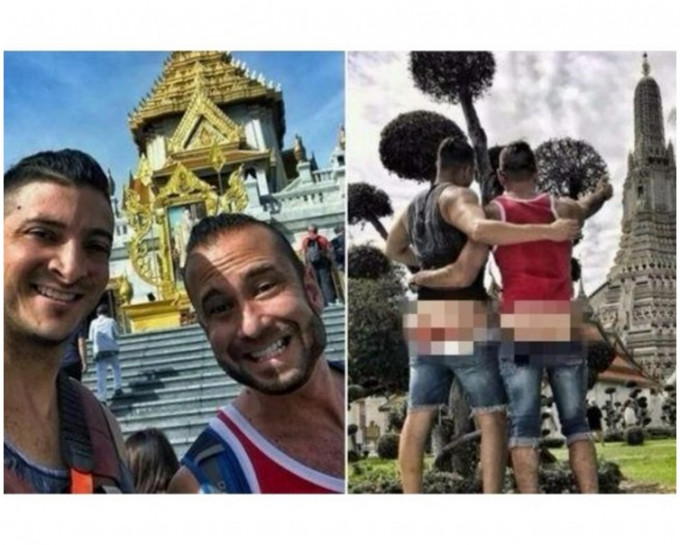  兩人在曼谷著名的鄭王廟內脫褲拍照。圖:Instagram