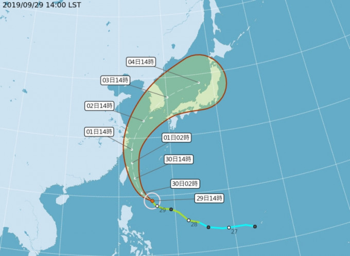 米塔颱風路徑圖。（台灣中央氣象局）