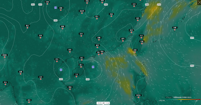 低壓區下周初至中期移向南海中至西北部。天文台地球天氣截圖