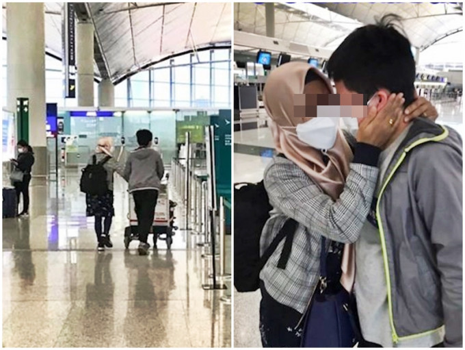 有網民一家在機場送別在他們家工作14年的外傭姐姐，少主不捨與她相擁。「外傭僱主必看新聞訊息」Facebook圖片