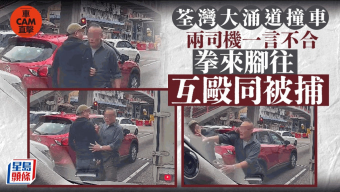 兩車司機大打出手。fb車cam L（香港群組）影片截圖