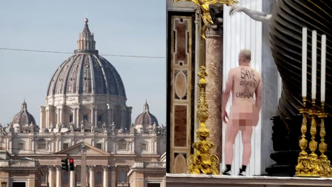 反战裸汉闯圣伯多禄教堂亵渎神坛。路透/网图