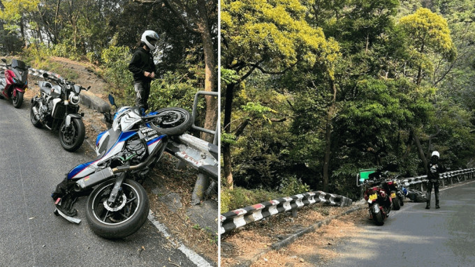 一辆电单车驶至八乡荃锦公路弯位时失控撞向路边防撞栏，铁骑士应声「飞」落山坡。网上图片