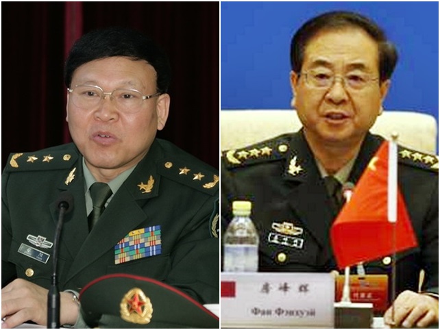 中央军委委员房峰辉(右)及张阳落马。资料图片