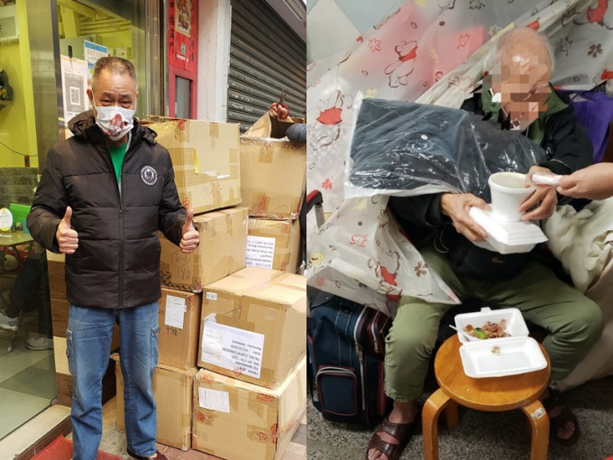 「北河同行」向无家者派发获赠的大褛及饭盒。「北河同行」FB图片