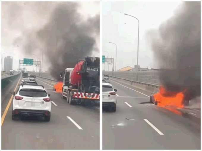 私家車著火陷入火海。台中踢爆網截圖