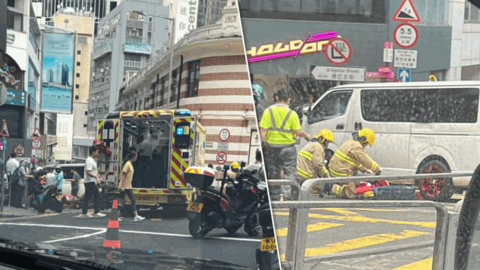 中环发生交通意外，有电单车与客货车发生相撞。