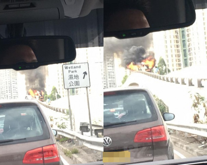 吊臂車天水圍自焚。網上圖片