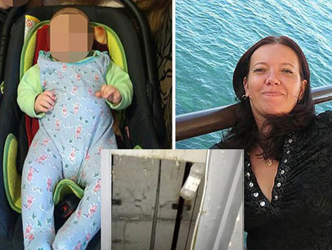 38歲母親(右)和6個月男嬰(左)相隔五分鐘遭升降機夾死。中間圖為「殺人」升降機。 網圖