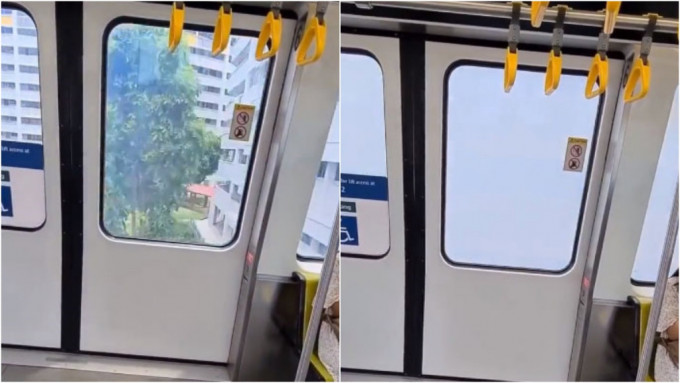 新加坡輕軌列車「變色」。Twitter影片截圖