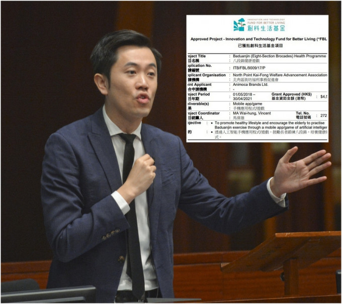 议员郑松泰批评基金资助452万设八段锦手机程式。