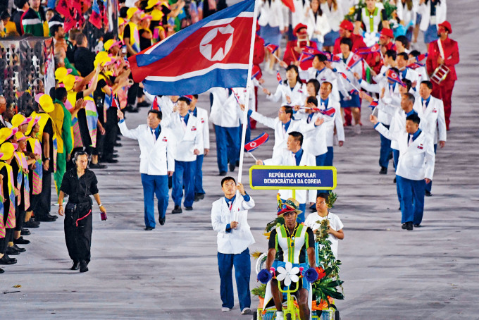 二〇一六年里約奧運開幕禮，北韓代表隊進場。