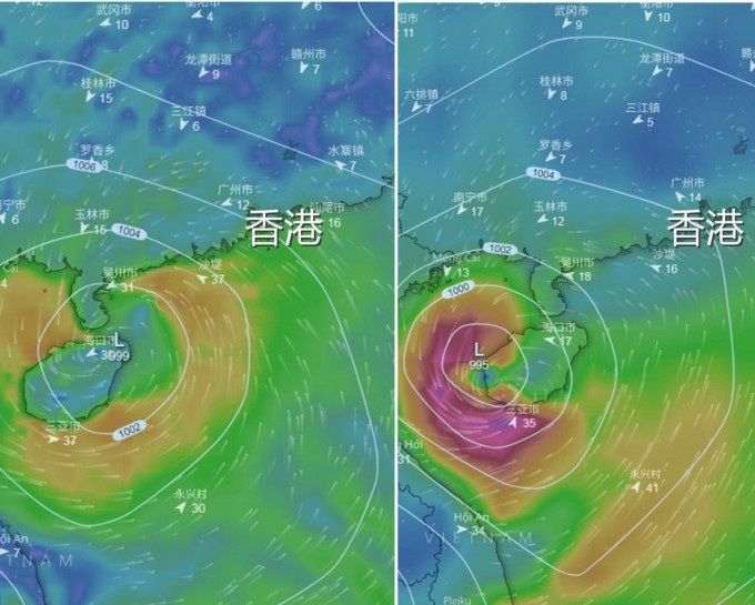 歐美預報料風暴趨向海南島機會較大。網上圖片