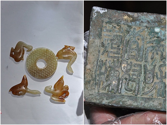 警方搜出玉石、青铜印章等文物。