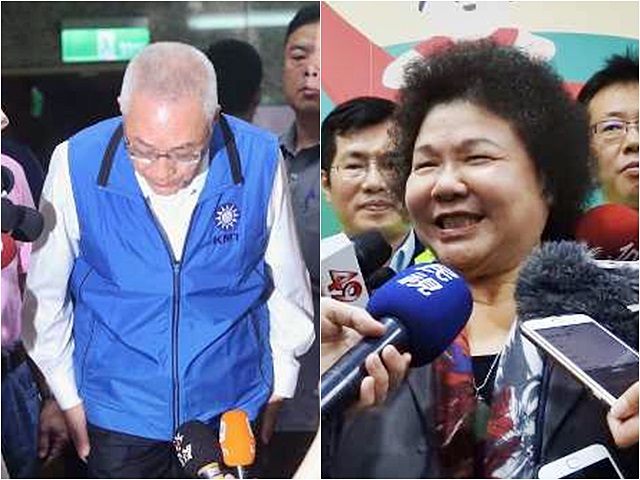 吴敦义(左)就侮辱陈菊的言论致歉。