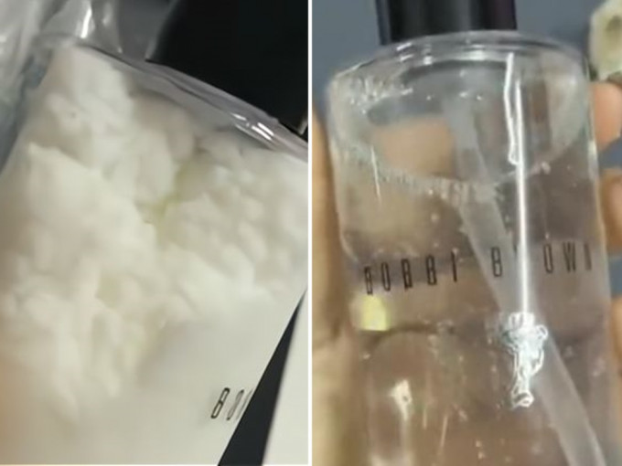 哈尔滨女子收到网购卸妆油竟成雪状(左)，放置一个下午才回复液态(右)。网图