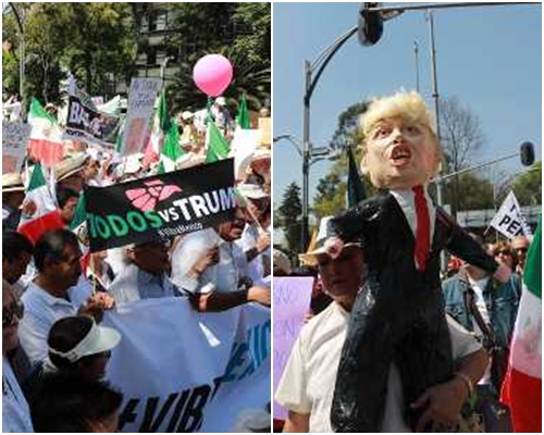 示威者抗議特朗普落實推行在美墨邊界沿線興建圍牆的計畫。AP