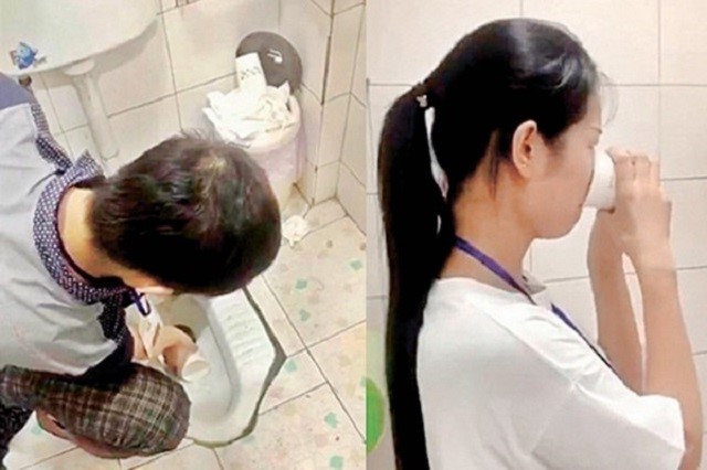 员工被罚饮厕所水。网图