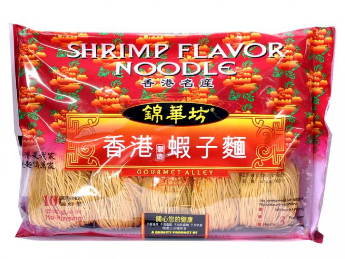 食安中心指錦華坊預先包裝蝦子麵未標明含二氧化硫。網上圖片