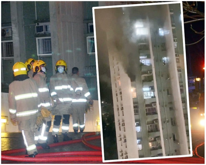 位于9楼的起火单位冒出大量燶烟。（小图为短片截图）