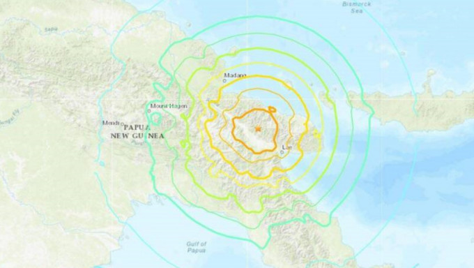 巴布亞新幾內亞7.7級強震。圖:美國地質調查局