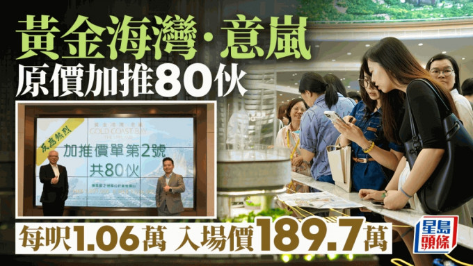 黃金海灣．意嵐原價加推80伙 每呎1.06萬 入場價189.7萬