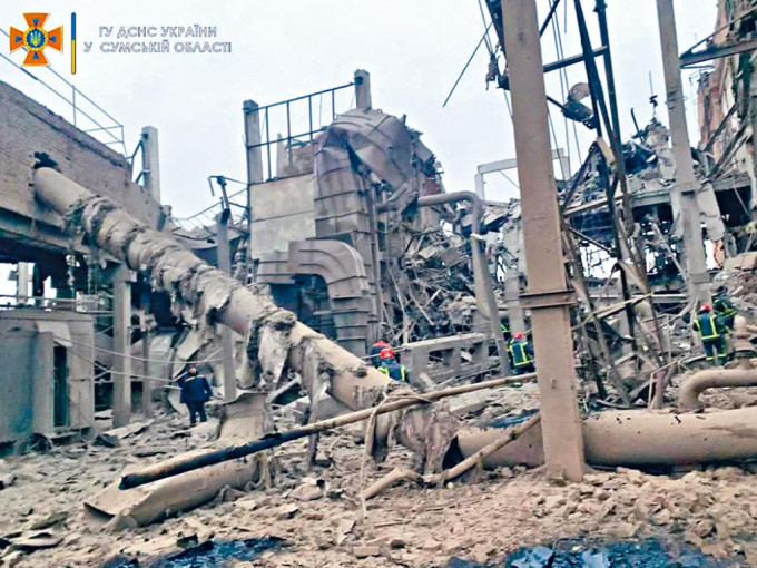 烏克蘭蘇梅州熱力發電廠遭炮擊摧毀。