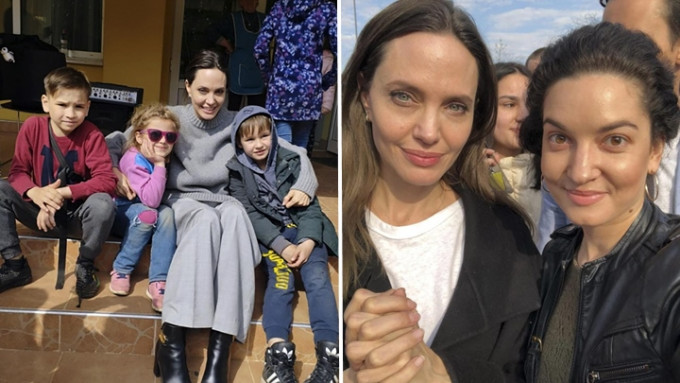 安祖蓮娜祖莉私訪烏克蘭受傷兒童，遇空襲警報表現冷靜親民揮手。