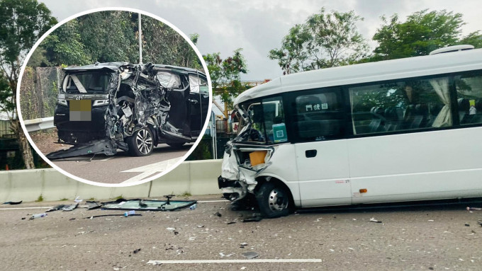 粉岭公路七人车突切线　撞小巴。香港突发事故报料区FB图