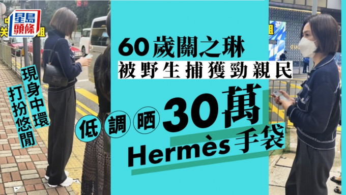 60岁关之琳现身中环被野生捕获劲亲民 打扮游闲低调晒30万Hermès手袋。