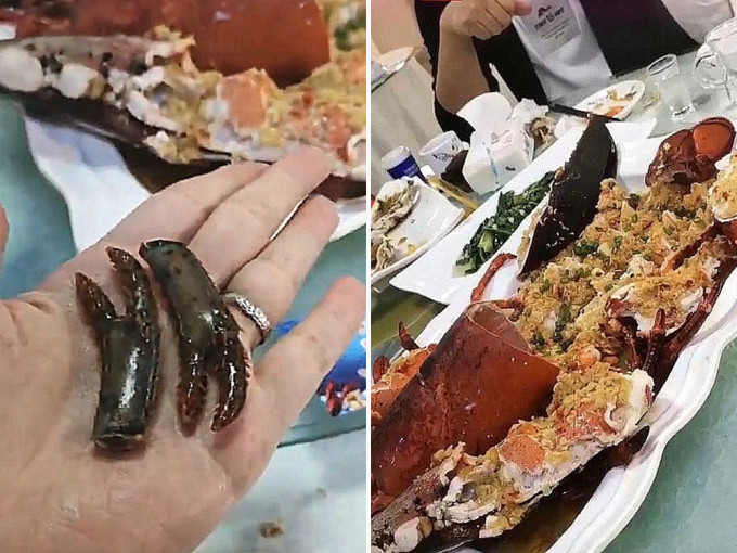 女食客帶活龍蝦餐廳加工， 掰下龍蝦的兩隻小鉗做記號，揭穿被調包，對方無從反駁。